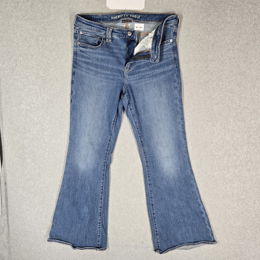 American Eagle Outfitters Women Jeans US 12 Blue‎ Denim Flared Low-Rise